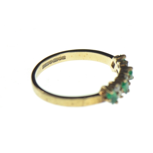 126 - 9ct gold, emerald & diamond half hoop ring, size N, 196 grams