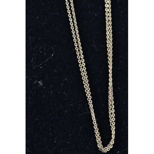 152 - 9ct gold with drop faux pearl pendant, length 52cm, 2.6 grams (chain only)