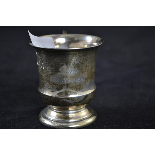 180 - Silver christening cup, maker F H Adams & Co, Birmingham 1927, with personal inscription 'Jean F... 