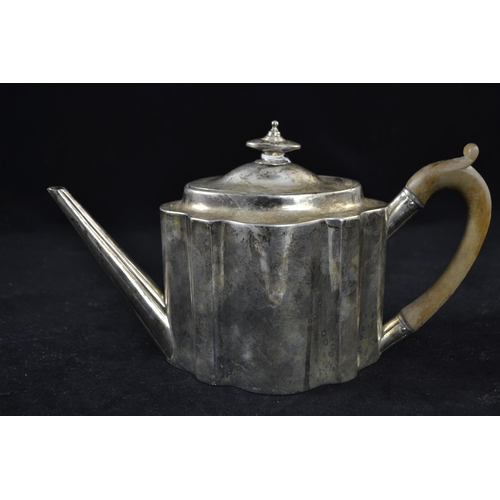 188 - George III silver teapot, maker Henry Chawner, London 1787, with wooden handle, engraved armorial to... 