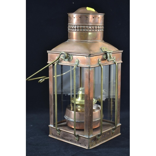 367 - Copper and brass oil lantern, ht 38cms