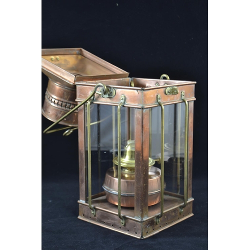 367 - Copper and brass oil lantern, ht 38cms