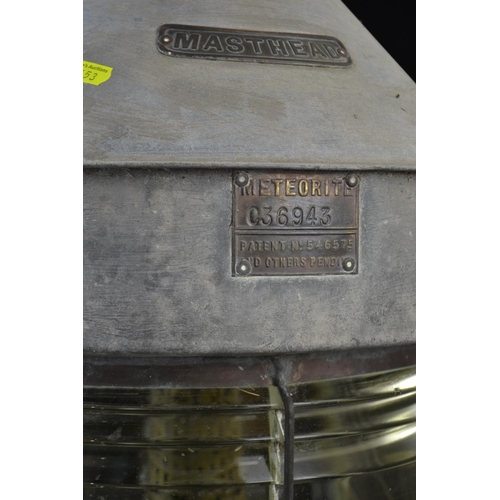 368 - Meteorite - Masthead vintage industrial maritime ship half round lamp. Makers plaque and serial numb... 