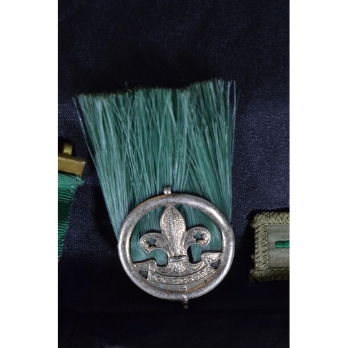 421 - 1963 Scouting Medal of Merit awarded to E.M Whitaker with cloth merit badges and EPNS Scoutmaster ha... 