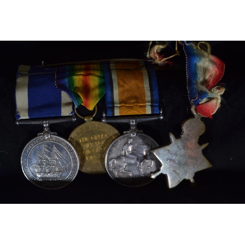 422 - WWI group of four medals awarded to 'M. 4715, F.J. Maddick, PTR.2., R.N.,' including 1914-15 Star, B... 