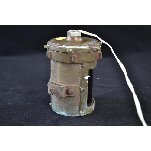 427 - Converted brass ships navigation lamp, showing port and starboard lights.  13cm height, marked Mg PA... 