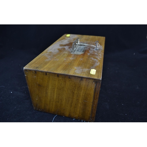 388 - C19th lockable wooden microscope slide case with sunken brass handle, brass fittings and ten drawers... 