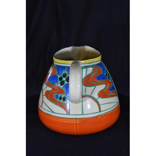 439 - Clarice Cliff Sunrise pattern jug and wash bowl set circa 1929, hand-painted, Fantasque mark. Jug 18... 