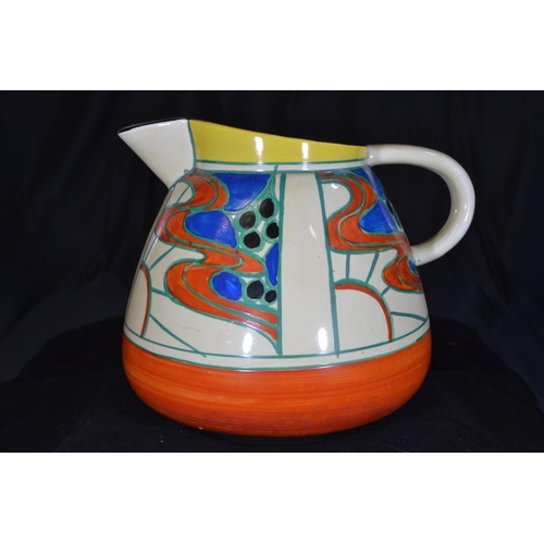 439 - Clarice Cliff Sunrise pattern jug and wash bowl set circa 1929, hand-painted, Fantasque mark. Jug 18... 