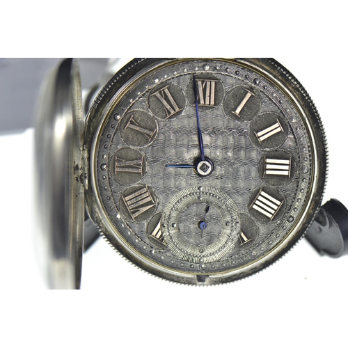 207 - Silver cased open faced pocket watch with subsidiary seconds, case diameter 50mm, with key