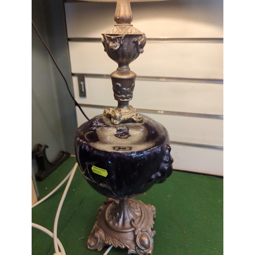 369 - Pair of Victorian style table lamps with blue glazed ceramic detail, overall height 68cm