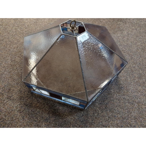 379 - Leaded glazed Art Deco hexagonal form lampshade, dia.46cm