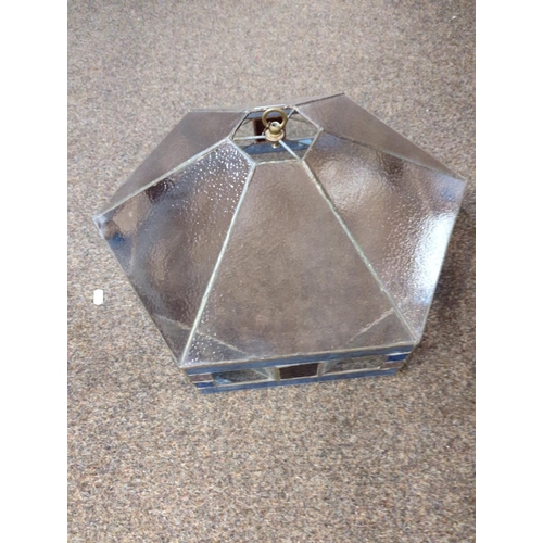 379 - Leaded glazed Art Deco hexagonal form lampshade, dia.46cm