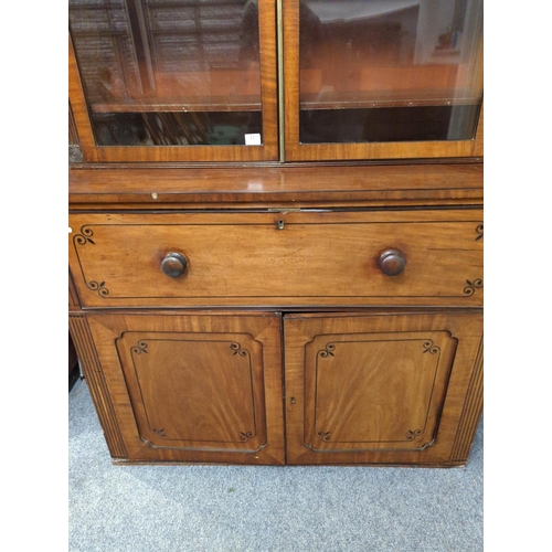 447 - Victorian mahogany fronted, secretaire bookcase with glazed top and ebonised detail. 114cm x 56cm x ... 