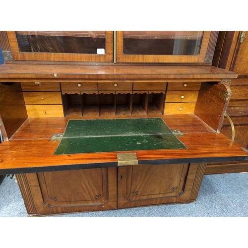 447 - Victorian mahogany fronted, secretaire bookcase with glazed top and ebonised detail. 114cm x 56cm x ... 