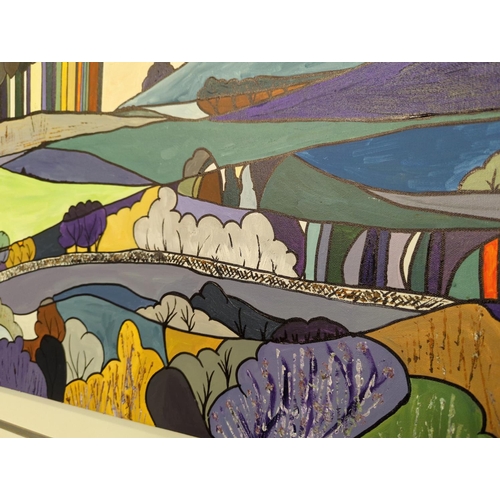 515 - Acrylic on canvas, 'Cookworthy Copse Ogan Ha Tre' by Karen Farrington 2018.122 x 60.5cms