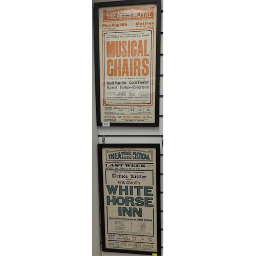 520 - Two 1930's Plymouth Theatre Royal posters; Musical Chairs and The White Horse Inn, framed 32 x 60cm