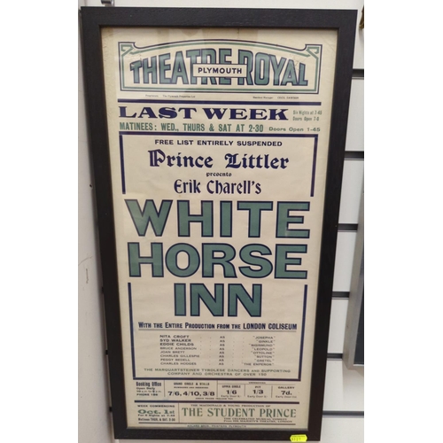 520 - Two 1930's Plymouth Theatre Royal posters; Musical Chairs and The White Horse Inn, framed 32 x 60cm