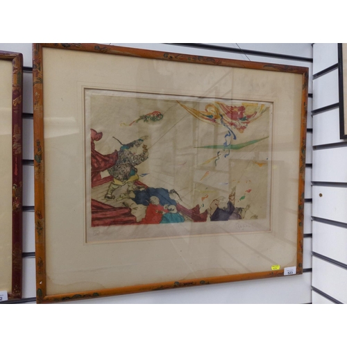 523 - Elyse Ashe Lord (1900-1971) Signed ltd. edition 11/100. Kite Festival. Hand coloured, dry point etch... 