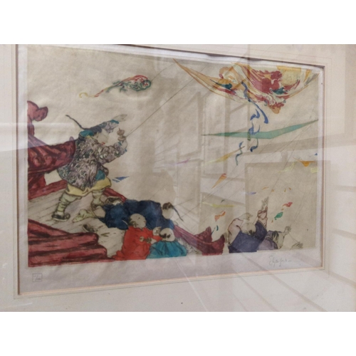 523 - Elyse Ashe Lord (1900-1971) Signed ltd. edition 11/100. Kite Festival. Hand coloured, dry point etch... 