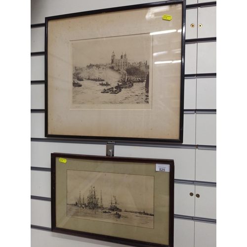 525 - W L Wyllie, RA, (1851-1931) English School, signed dry point etching & print of Nautical scenes.... 