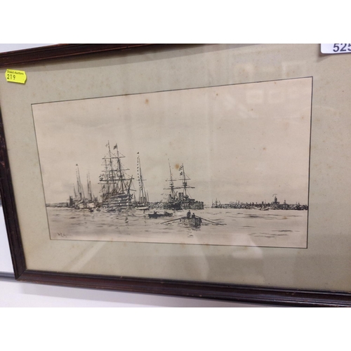 525 - W L Wyllie, RA, (1851-1931) English School, signed dry point etching & print of Nautical scenes.... 