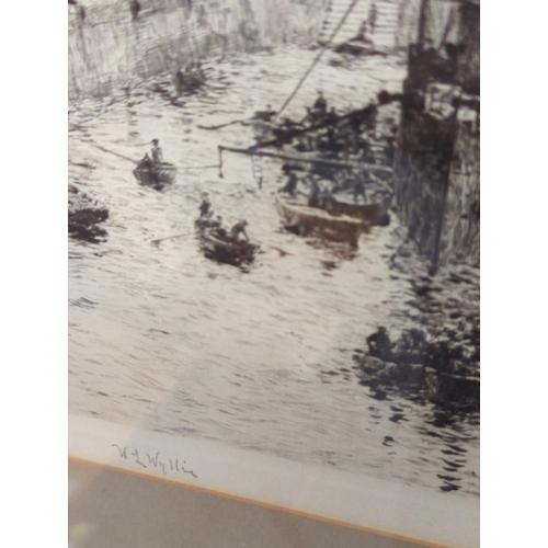 527 - W L Wyllie, RA, (1851-1931) English School, signed dry point etching print, maritime themed. 41cm x ... 