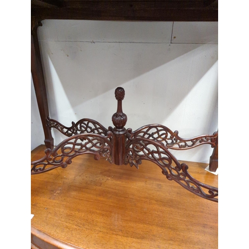 456 - Galleried side table with ornate fretwork stretchers, 85 x 47cms x ht72cms to top of gallery