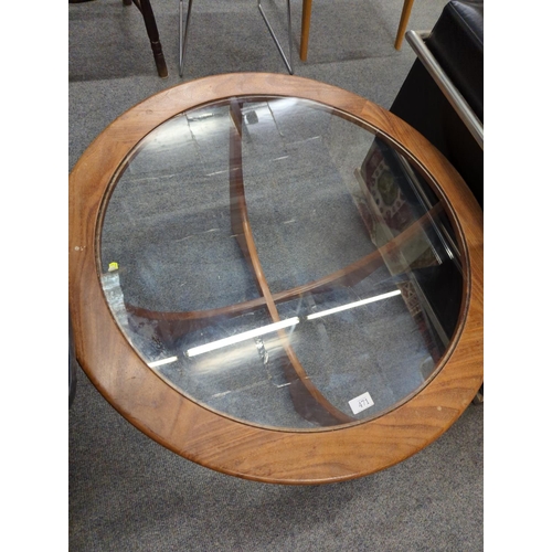 471 - G-Plan Astro, teak, glazed top coffee table, dia. 83.5 x H45.5cm