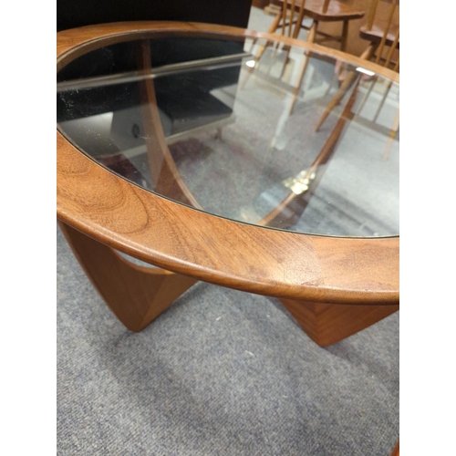 471 - G-Plan Astro, teak, glazed top coffee table, dia. 83.5 x H45.5cm