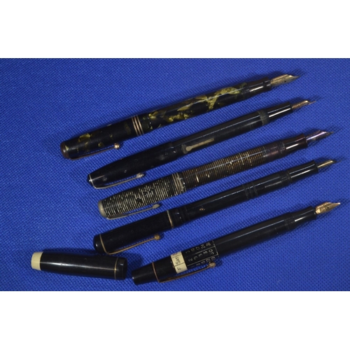 318 - Five fountain pens, including Swan Eternal with 14ct gold nib, Conway Stewart with 14ct gold nib, Th... 