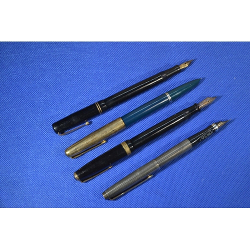 318 - Five fountain pens, including Swan Eternal with 14ct gold nib, Conway Stewart with 14ct gold nib, Th... 