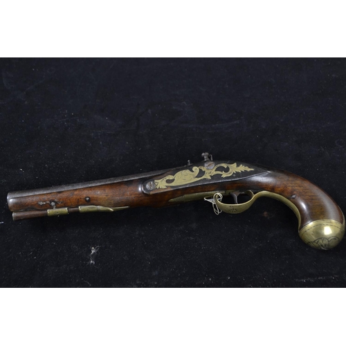 324 - 16-bore Flintlock pistol, inscribed ANNELY with engraved brass furniture, poss. circa 1770, overall ... 