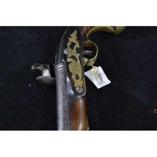 324 - 16-bore Flintlock pistol, inscribed ANNELY with engraved brass furniture, poss. circa 1770, overall ... 