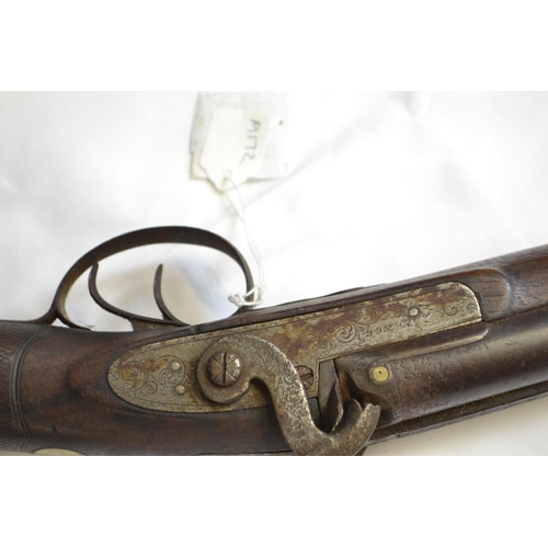 325 - C18/19 double barrel  percussion cap shotgun. inscribed D Egg, Pall Mall London between th... 