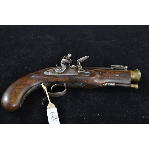 327 - 24-bore flintlock bayonet Blunderbuss type coaching pistol with top sprung bayonet, overall length 2... 