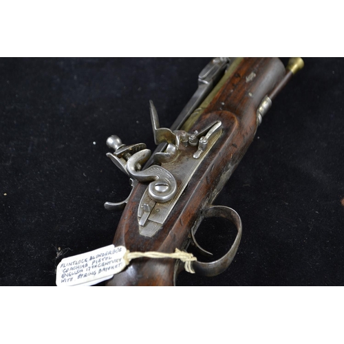 327 - 24-bore flintlock bayonet Blunderbuss type coaching pistol with top sprung bayonet, overall length 2... 