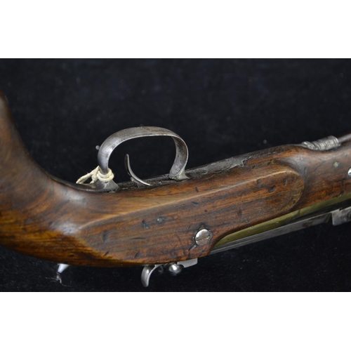 327 - 24-bore flintlock bayonet Blunderbuss type coaching pistol with top sprung bayonet, overall length 2... 