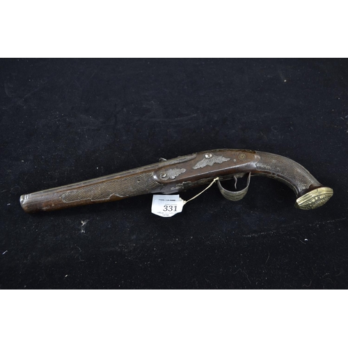 331 - 16-Bore flintlock duelling type pistol, possibly European, circa 1800, with carved woodwork and fine... 