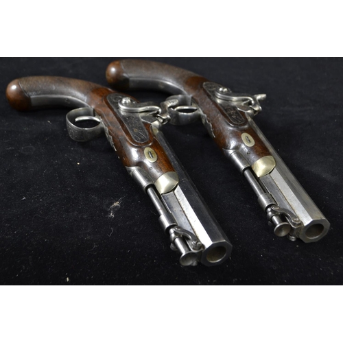 332 - Pair of coaching type pistols, percussion cap, pepperbox butts marked Smith. In custom made case. Vi... 