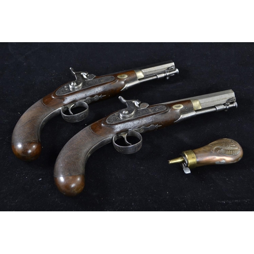 332 - Pair of coaching type pistols, percussion cap, pepperbox butts marked Smith. In custom made case. Vi... 