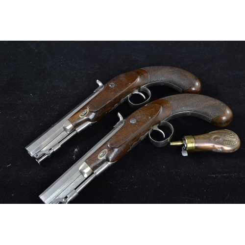 332 - Pair of coaching type pistols, percussion cap, pepperbox butts marked Smith. In custom made case. Vi... 