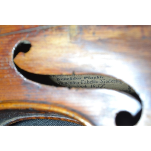 339 - Gebruder Placht violin, 1858, length 59cm, with bow