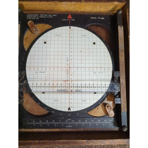 362 - Military bombardment spotting disc Mk 2 housed in mahogany case by Horstman Ltd. Serial No. 454 &... 