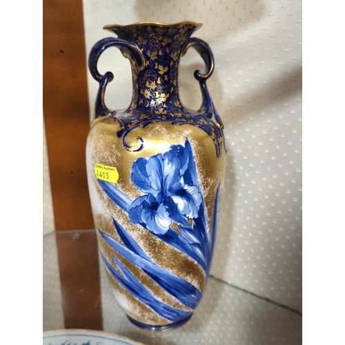 353 - Royal Doulton Blue and gilt iris vase