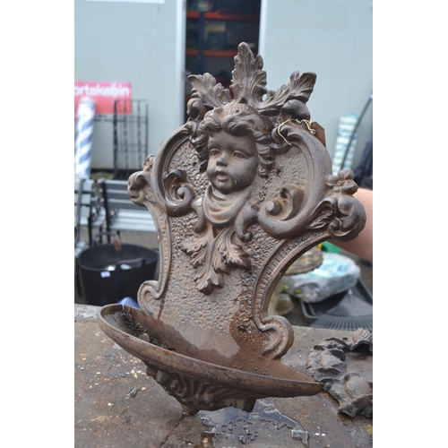 176 - Cast iron wall hanging garden feature. H49cm