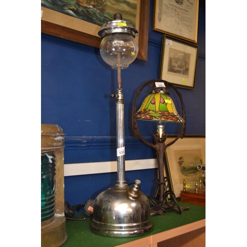 532 - Unusual vintage 'Hendon' Tilley lamp. Finished in chrome with an adjustable height.