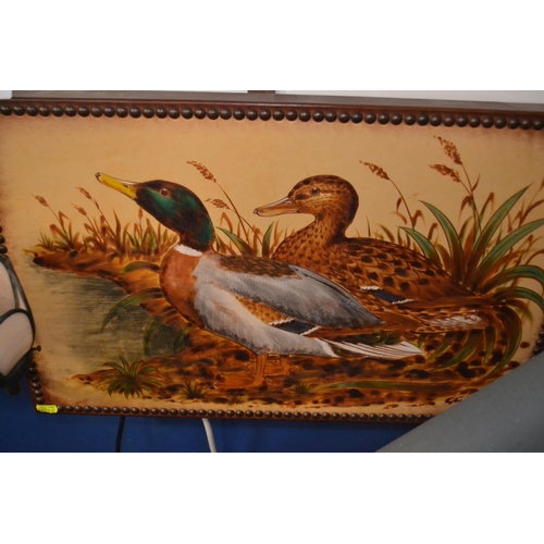 574 - Artwork of ducks painted on leather panel