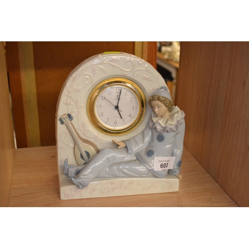 603 - Lladro clock with seated clown