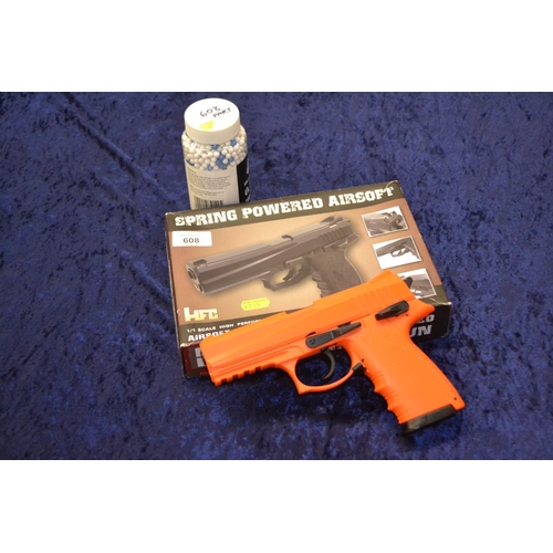 608 - HFC spring powered airsoft cal 6mm pistol, model HA-126, with box & airosft bb gun pellets